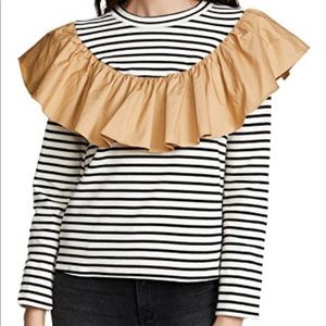 English Factory striped ruffle sweater